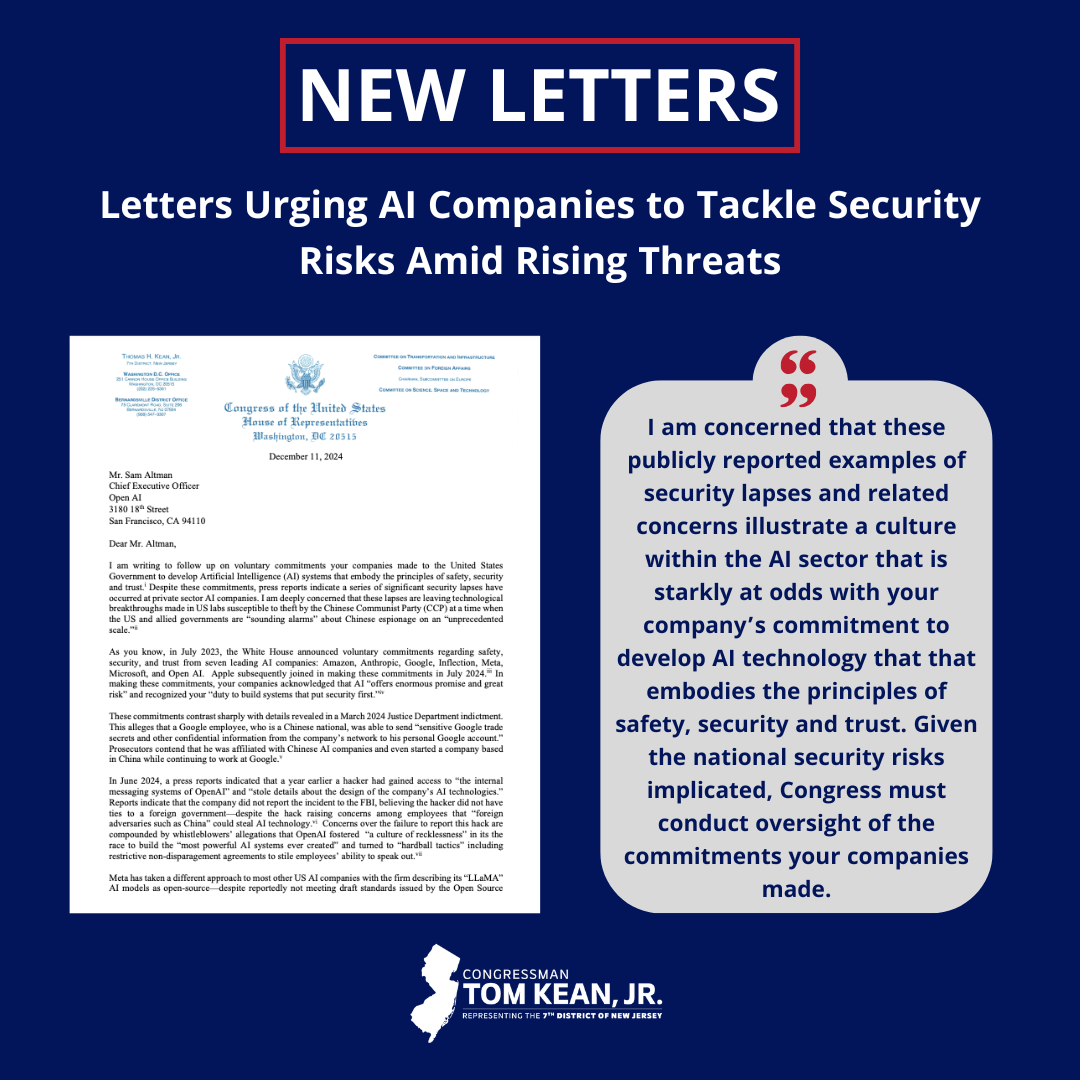 Kean Urges AI Companies to Tackle Security Risks Amid Rising ...