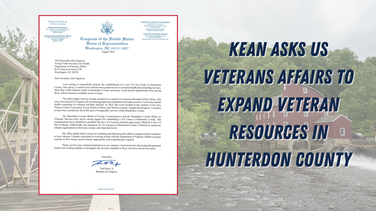 Kean Asks US Veterans Affairs to Expand Veteran Resources in Hunterdon County